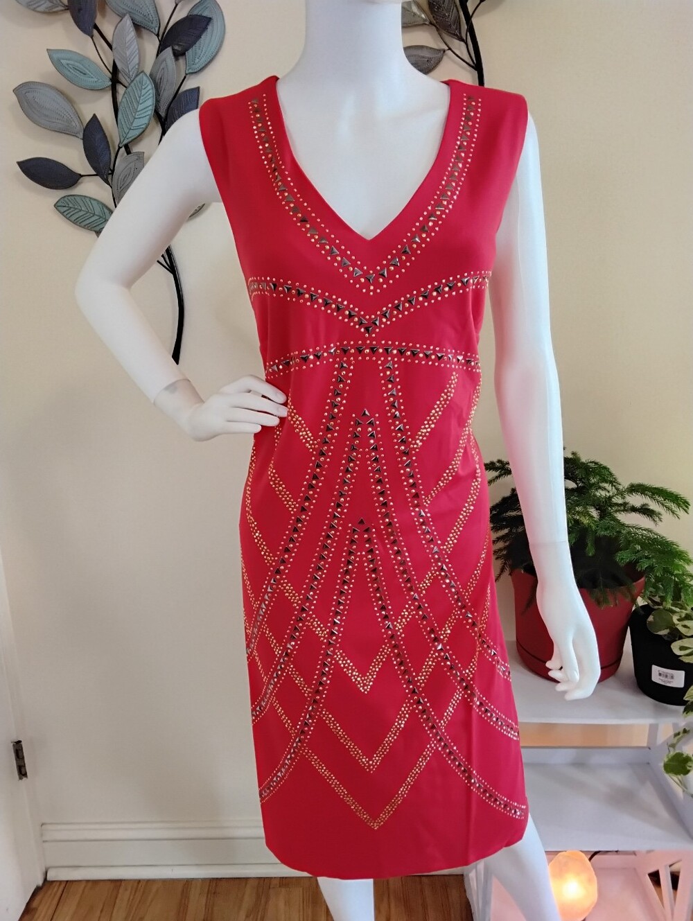 Ashley Stewart Racing Red Studded Statement Dress – New With Tags, Size 18/20W